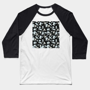 Tropical Floral Watercolor Blue Flowers Black Night Baseball T-Shirt